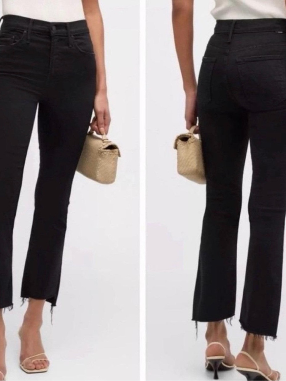MOTHER Black Cropped Raw-Hem Jeans size 23 casual office wear